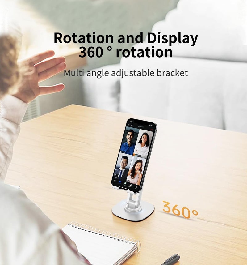 CXTX 360° Degree Rotating Mobile Phone Holder,Fully Adjustable Foldable Desktop Phone Holder Stand Base,Foldable Desktop Cell Phone Stands for iPhone17 16 15 Pro Xr Xs Max X Plus iPad Samsung (K69-White) - Image 2